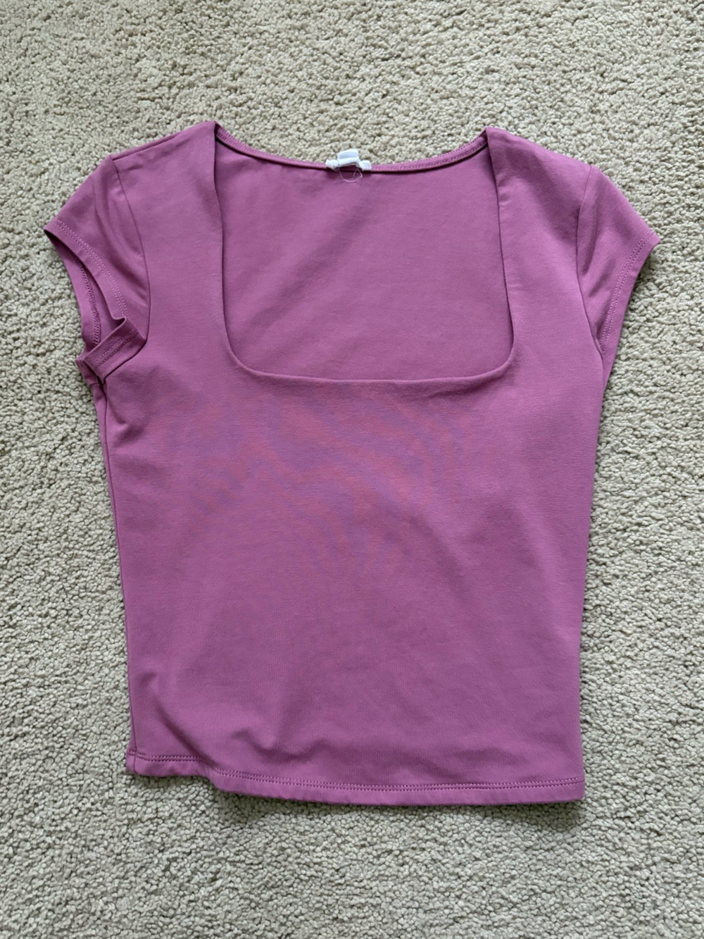 Garage Square Neck Short Sleeve Top - Mauve and Light Gray - Picture 2 of 6